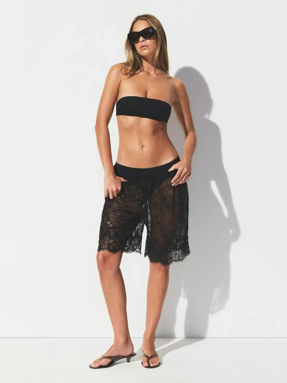 NWT Skims Signature Micro Black Bandeau Bikini Top with Straps Onyx Black Medium